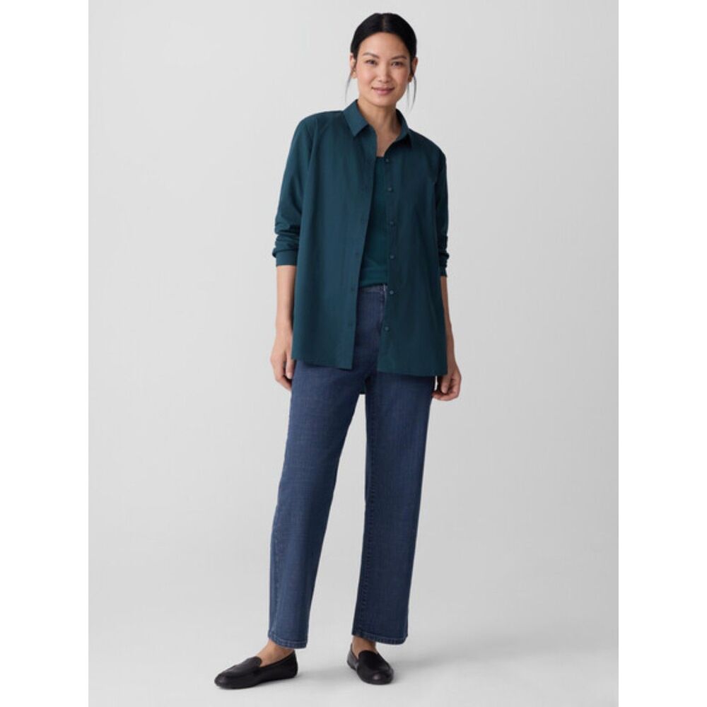 Eileen Fisher Cotton Stretch Denim Straight Jean - Medium Indigo L